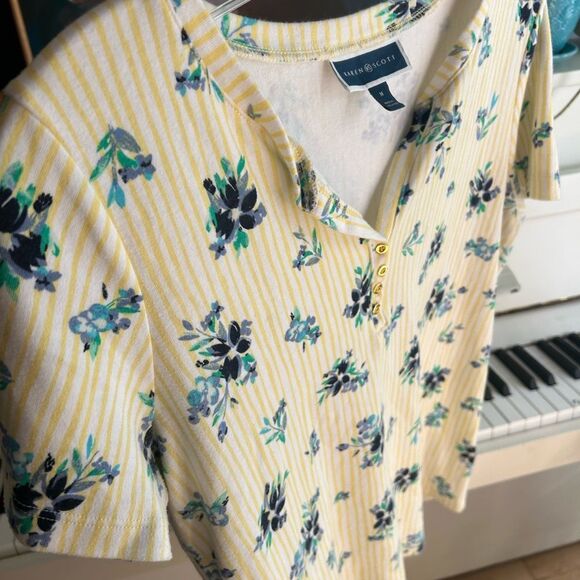 Karen Scott Yellow Floral Short Sleeve Top - Picture 11 of 16